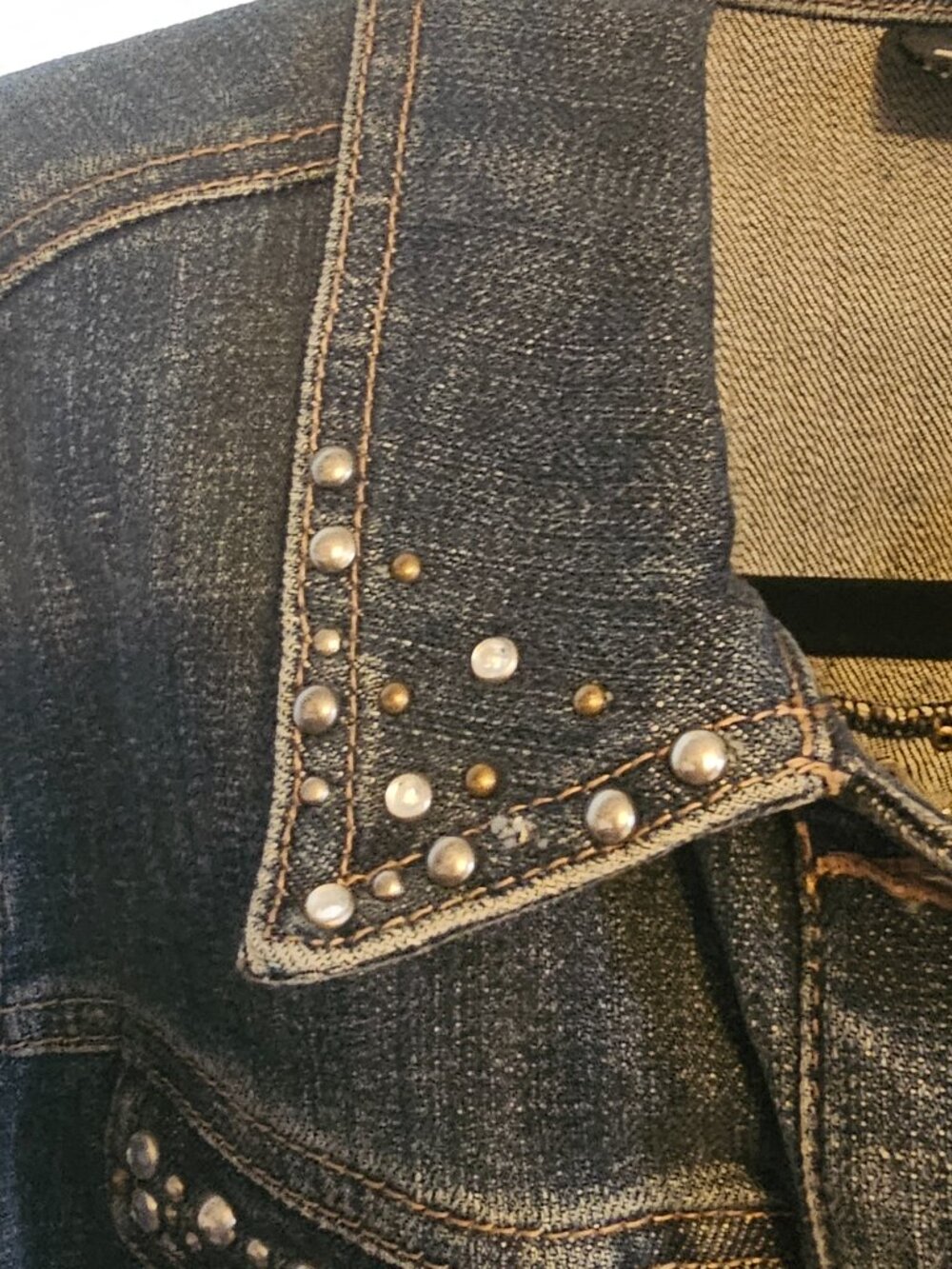 Harley Davidson Womens M Rhinestone Studded Denim Jacket Bling Wings - Picture 6 of 12